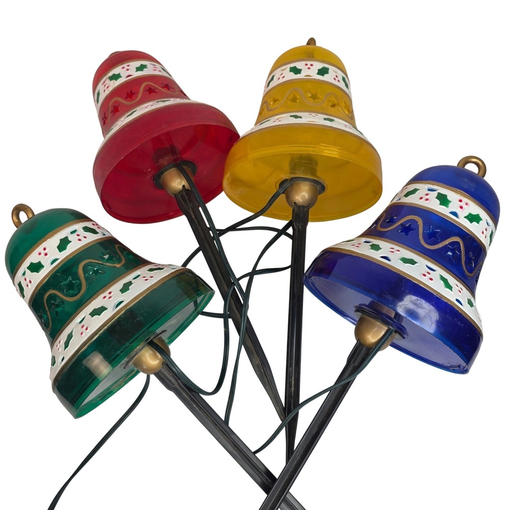 VTG JSNY Christmas Bell Pathway Lights Set of 4 Multicolor Outdoor Stakes 16"
